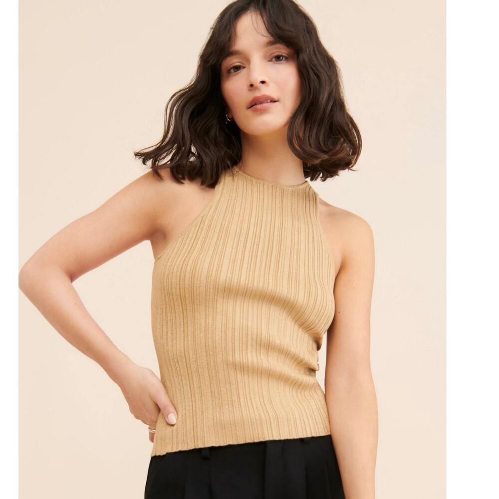 MADEWELL TANK TOP METALLIC GOLD KINTTED SZ XS CUTAWAY PREPPY CHIC SOPHISTICATED